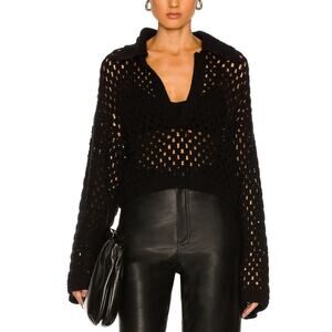 Remain 'Jency' Black Cotton Crochet Polo Top Size 36